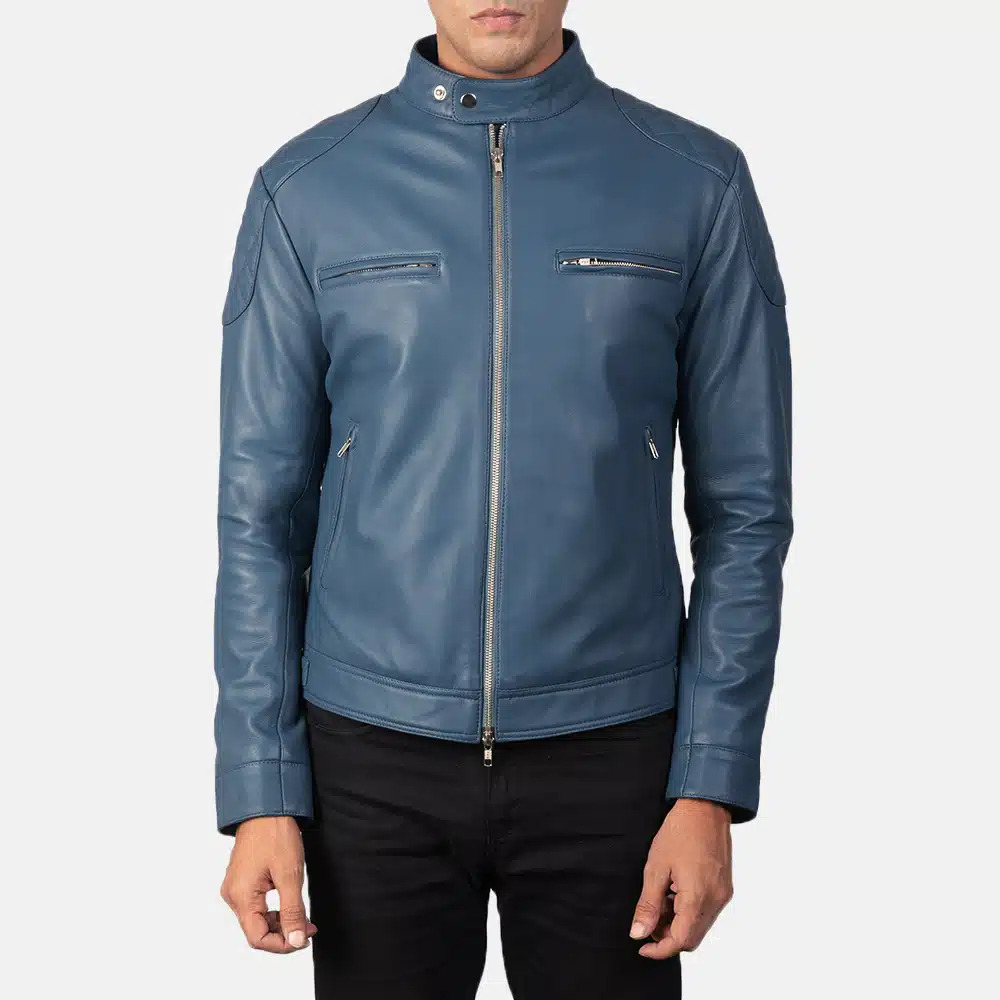 Men's Gatsby Blue Leather Biker Jacket 0022