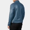 Men's Gatsby Blue Leather Biker Jacket 0022