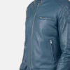 Men's Gatsby Blue Leather Biker Jacket 0022