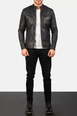 Men's Ionic Black Leather Jacket 0001