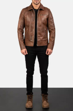 Lavendard Brown Leather Biker Jacket