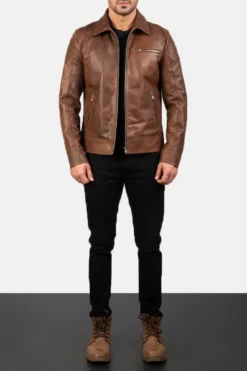 Lavendard Brown Leather Biker Jacket