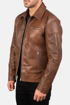 Lavendard Brown Leather Biker Jacket