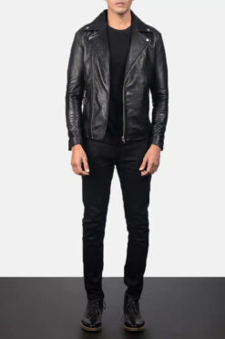 Men's Noah Black Leather Biker Jacket