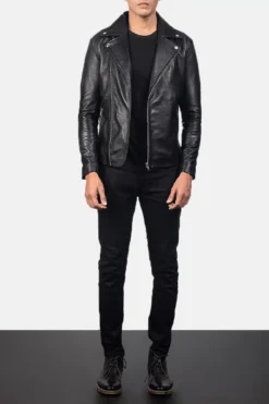 Men's Noah Black Leather Biker Jacket