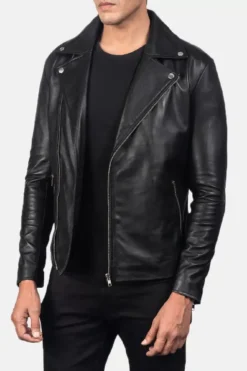 Men's Noah Black Leather Biker Jacket