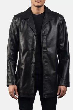 Men's Urban Slate Black Leather Coat 0008