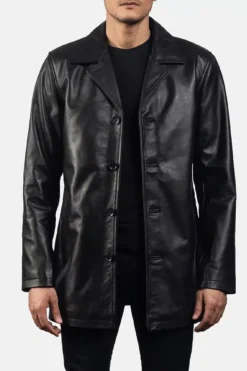 Men's Urban Slate Black Leather Coat 0008