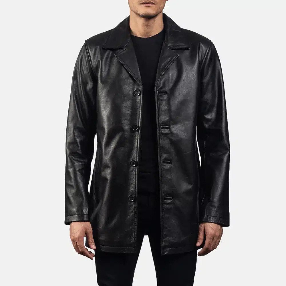 Men's Urban Slate Black Leather Coat 0008