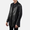 Men's Urban Slate Black Leather Coat 0008