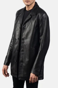 Men's Urban Slate Black Leather Coat 0008