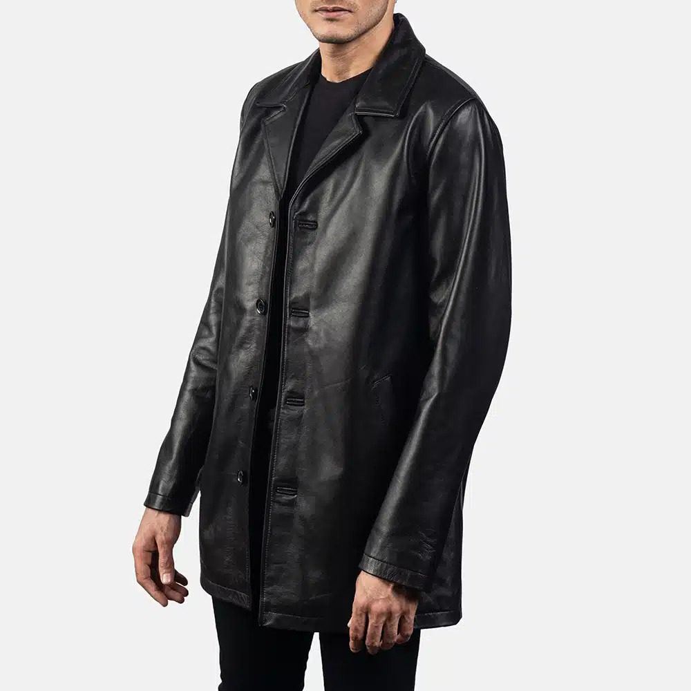 Men's Urban Slate Black Leather Coat 0008