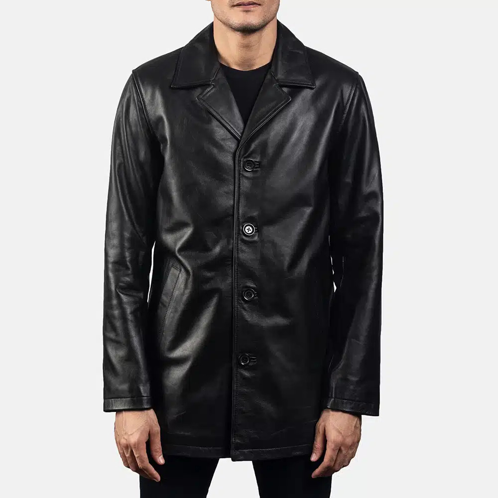 Men's Urban Slate Black Leather Coat 0008
