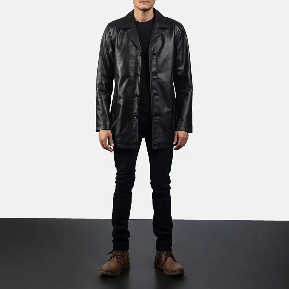 Men's Urban Slate Black Leather Coat 0008