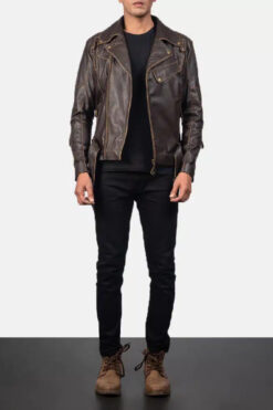 Men's Vincent Brown Leather Biker Jacket
