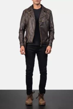 Men's Vincent Brown Leather Biker Jacket