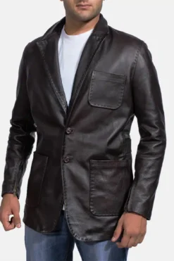 Men's Wine Black Leather Blazer
