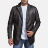 Men's Wine Black Leather Blazer