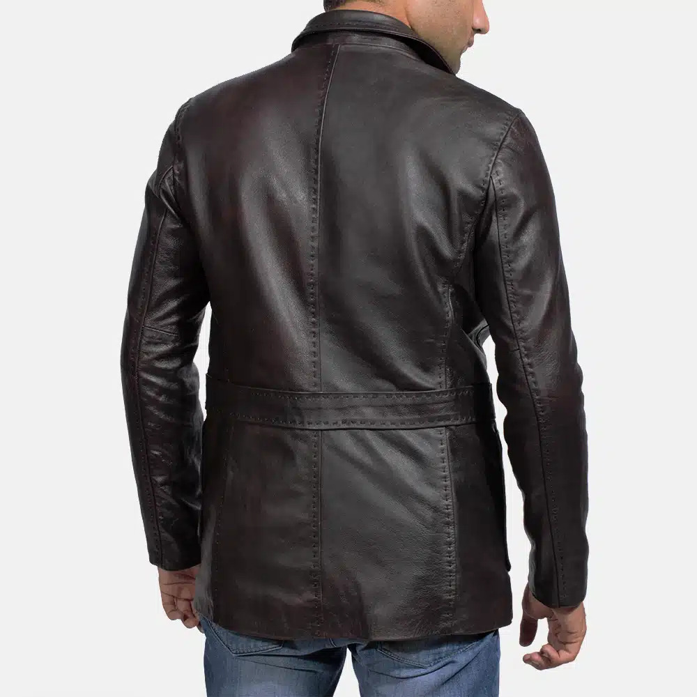 Men's Wine Black Leather Blazer