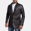 Men's Wine Black Leather Blazer