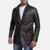 Men's Wine Black Leather Blazer