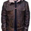 MEN AVIATOR LEATHER BOMBER JACKET WITH FUR HOOD