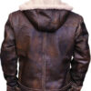 MEN AVIATOR LEATHER BOMBER JACKET WITH FUR HOOD