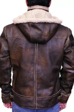 MEN AVIATOR LEATHER BOMBER JACKET WITH FUR HOOD