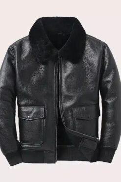 Mens Black Aviator Shearling Bomber Jacket