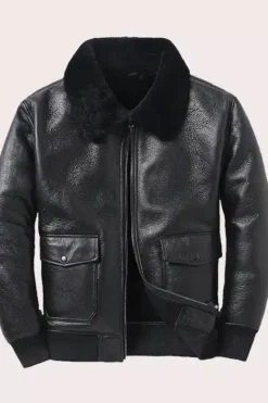 Mens Black Aviator Shearling Bomber Jacket