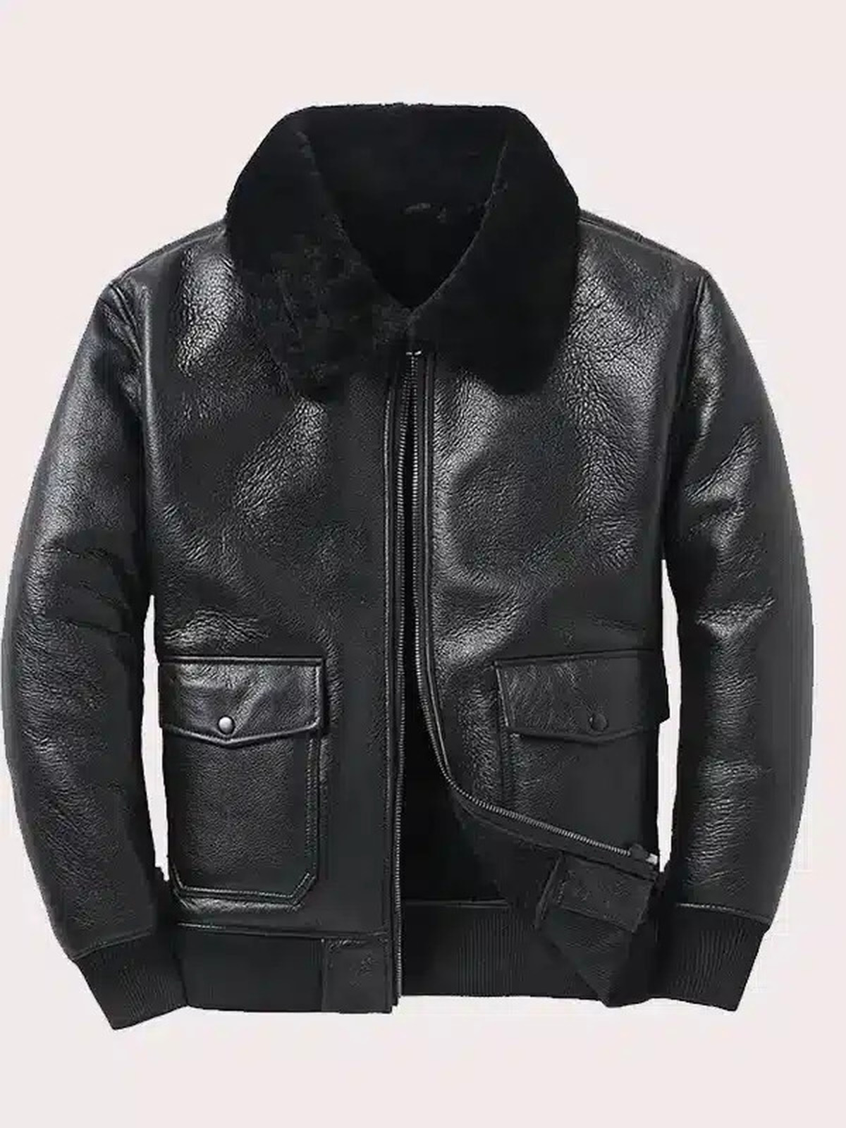 Mens Black Aviator Shearling Bomber Jacket