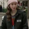 Lily Collins Emily In Paris HBA Logo Black Jacket