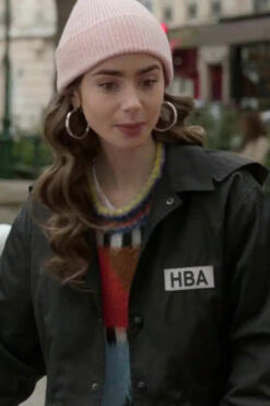 Lily Collins Emily In Paris HBA Logo Black Jacket
