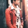 Brad Pitt Fight Club Red Leather Jacket