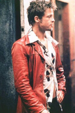 Brad Pitt Fight Club Red Leather Jacket