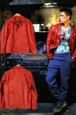 Brad Pitt Fight Club Red Leather Jacket
