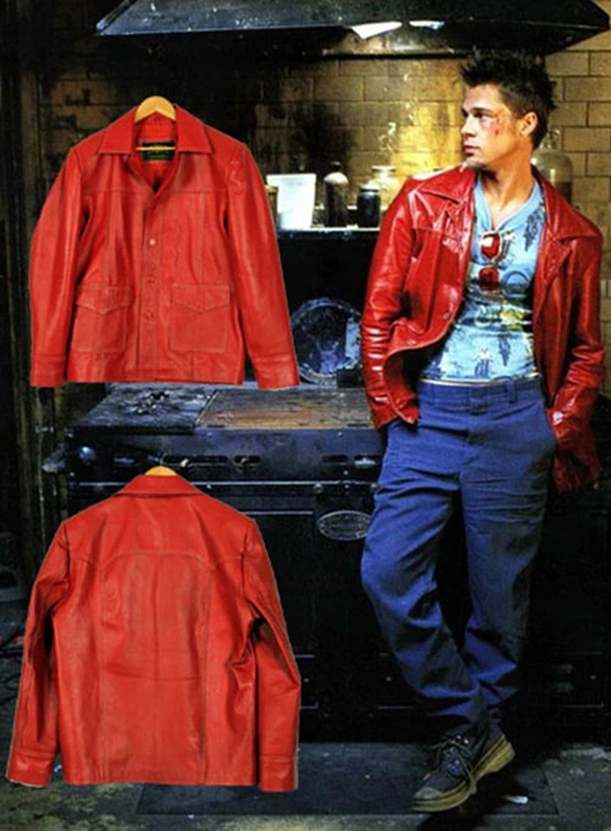 Brad Pitt Fight Club Red Leather Jacket