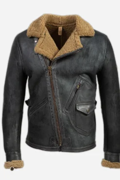 Jones B-3 Aviator Shearling Distressed Black Leather Jacket