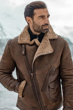 Jones B-3 Aviator Shearling Distressed Brown Leather Jacket
