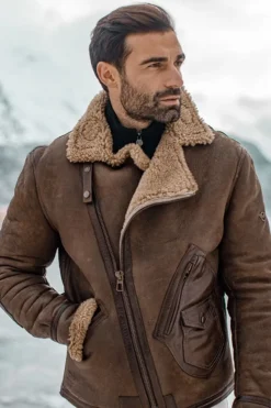 Jones B-3 Aviator Shearling Distressed Brown Leather Jacket