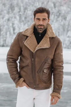 Jones B-3 Aviator Shearling Distressed Brown Leather Jacket