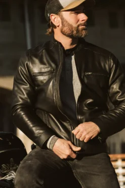 Thompson Leather Moto Jacket Black
