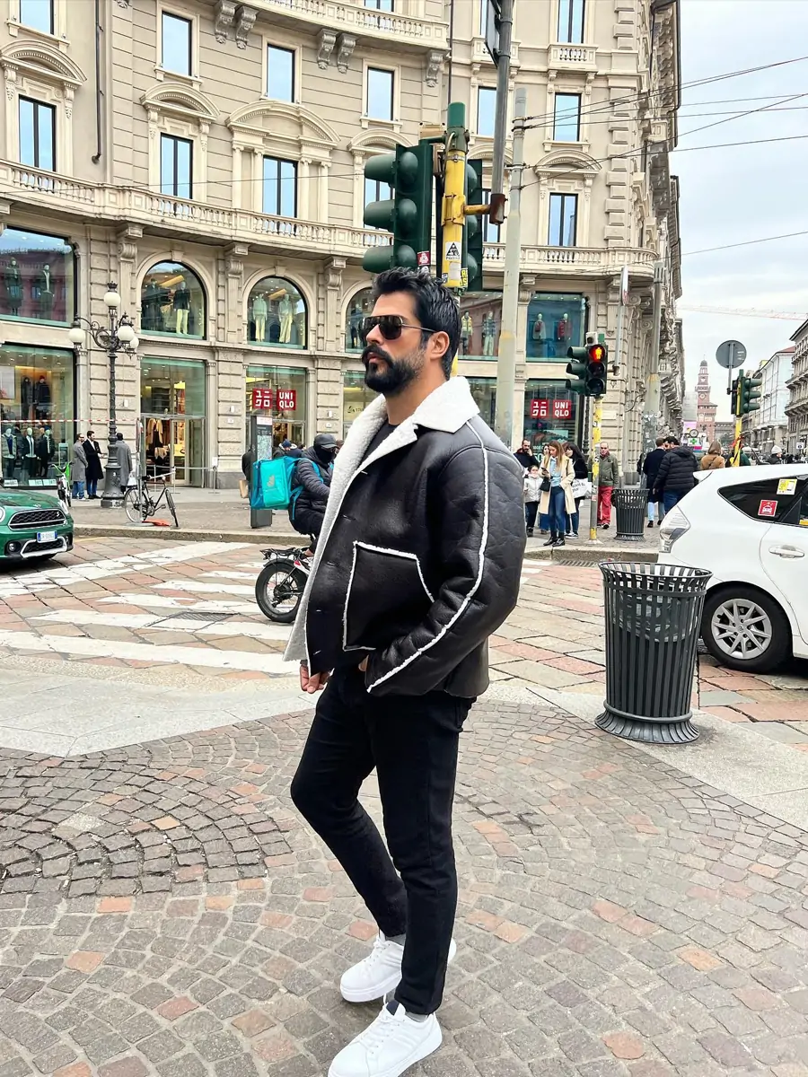 Burak Ozcivit Shearling Black Leather Jacket