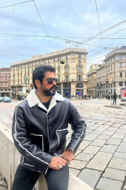 Burak Ozcivit Shearling Black Leather Jacket