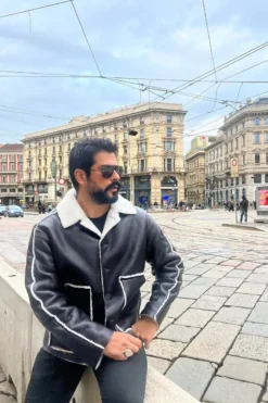 Burak Ozcivit Shearling Black Leather Jacket