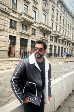 Burak Ozcivit Shearling Black Leather Jacket