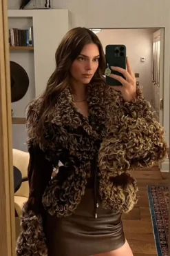 Kendall Jenner Brown Fur Jacket