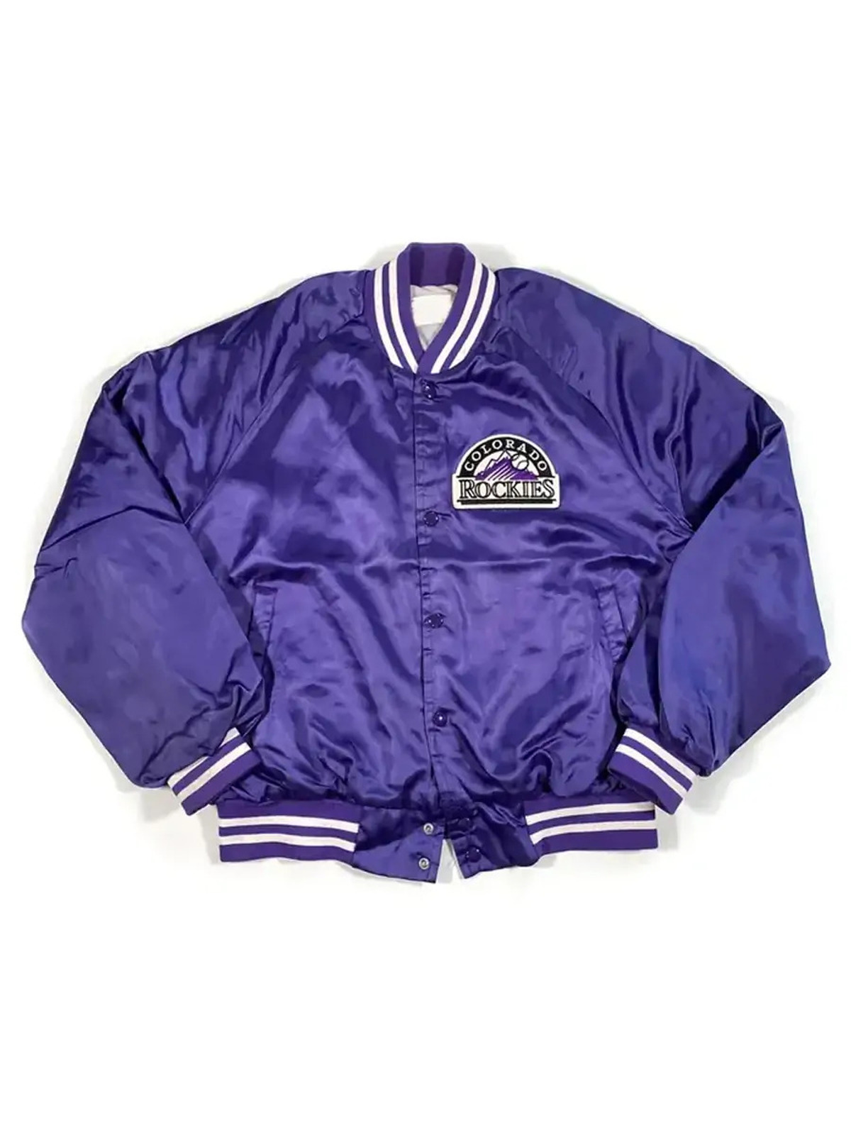 Colorado Rockies 80’s Varsity Purple Satin Puffer Jacket