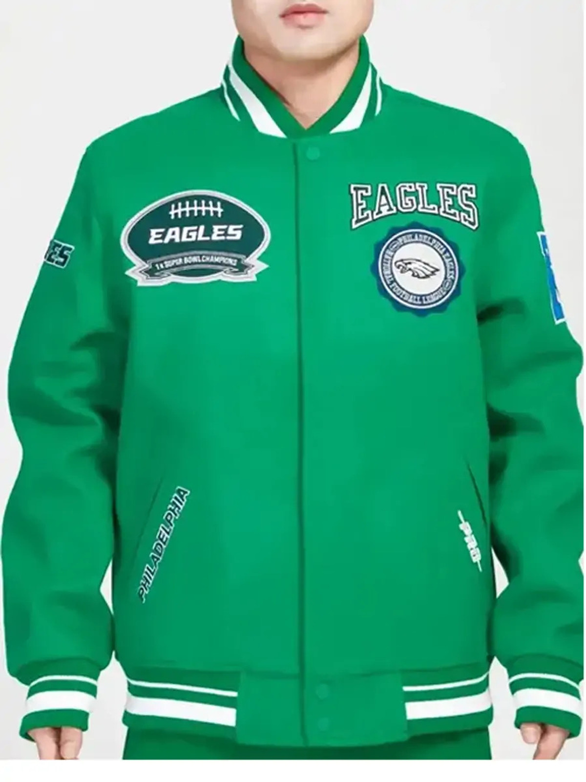 Philadelphia Eagles Crest Kelly Green Varsity Jacket