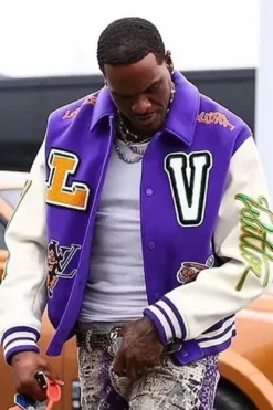Frank Clark Louis Vuitton Purple Varsity Jacket